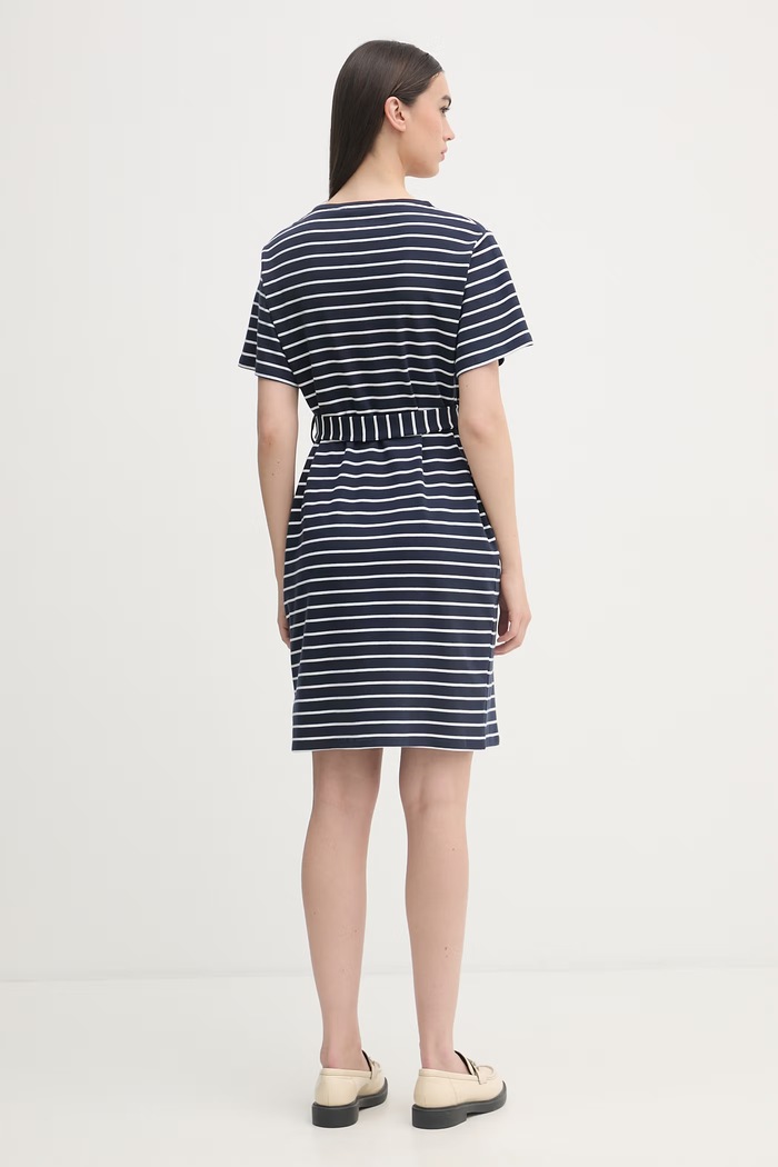 Ρούχα U.S. Polo Assn. φόρεμα βαμβακερό BOAT NECK BOXY SLEEVE STRIPE MIDI WUP2263 σκούρο μπλε