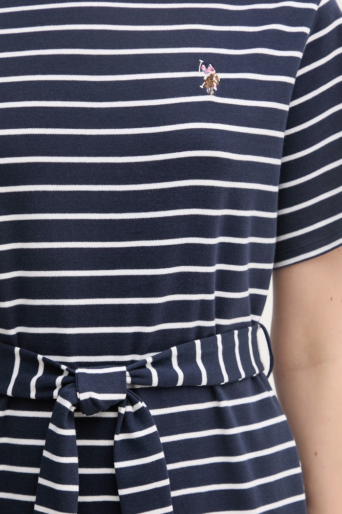 U.S. Polo Assn. φόρεμα βαμβακερό BOAT NECK BOXY SLEEVE STRIPE MIDI WUP2263 σκούρο μπλε
