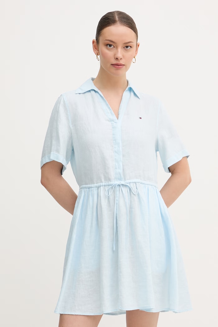 Tommy Hilfiger лятна рокля от лен син WW0WW48950