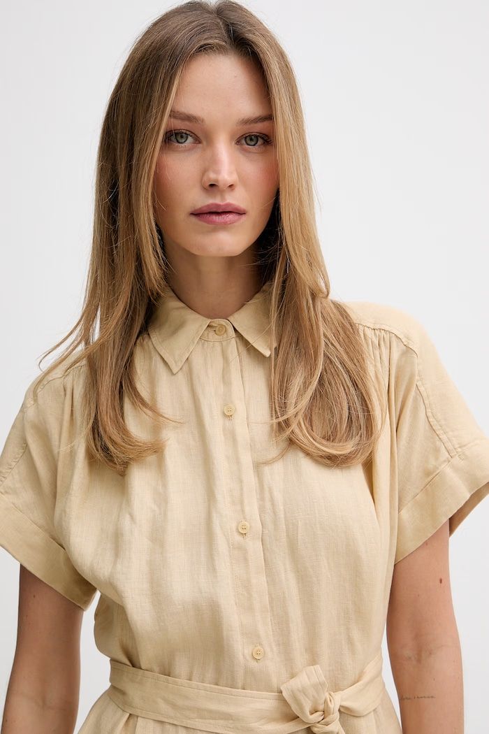 Tommy Hilfiger letné šaty ľanové béžová WW0WW49641