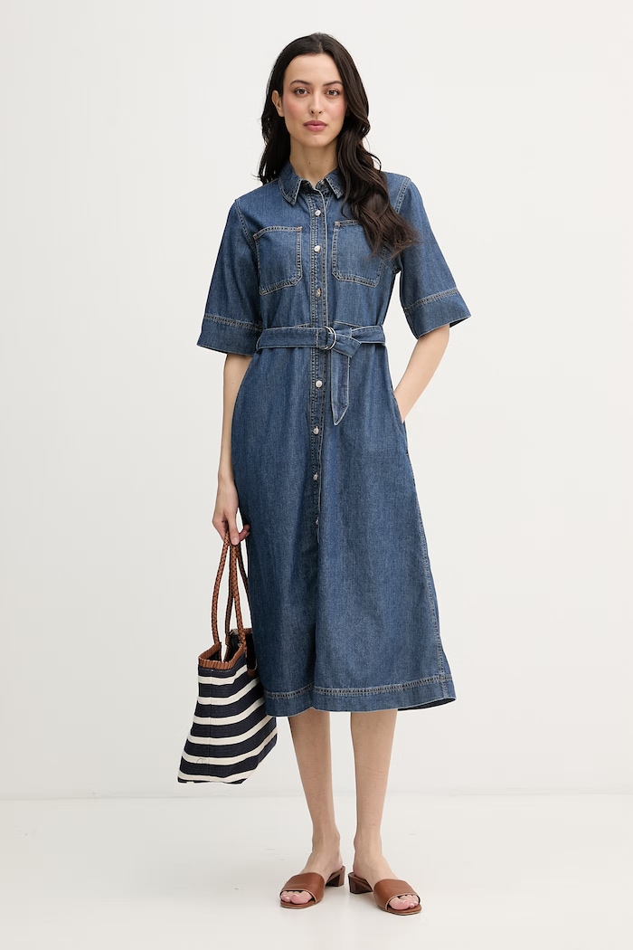 Tommy Hilfiger sukienka rozkloszowana jeansowa WW0WW50622 granatowy SS26