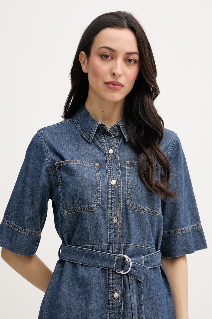 Tommy Hilfiger sukienka rozkloszowana jeansowa granatowy WW0WW50622