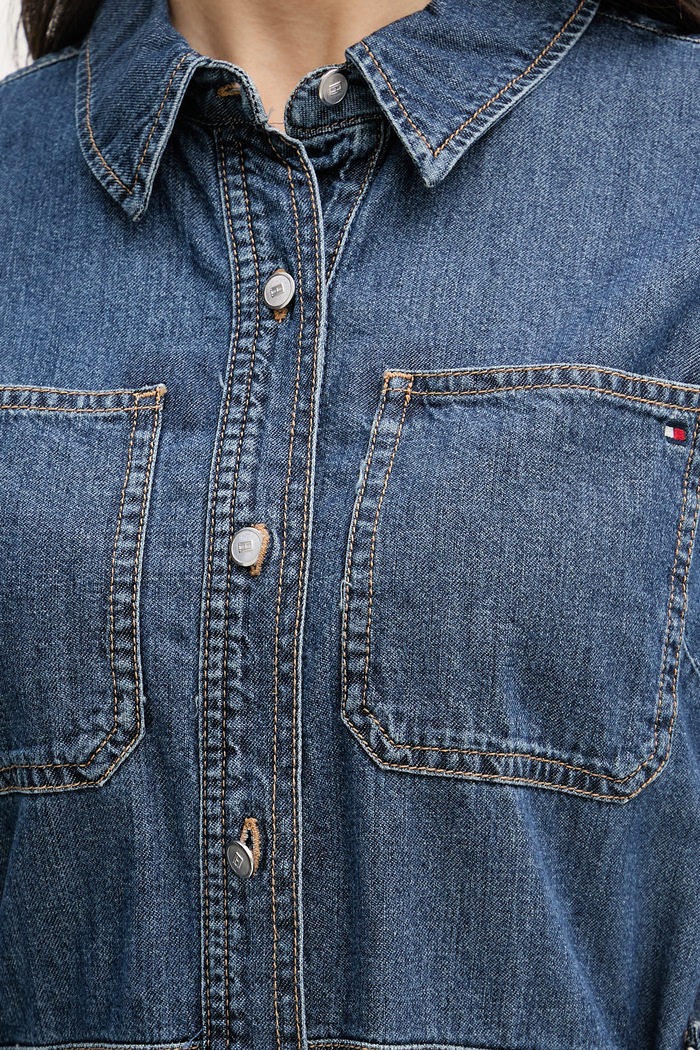 Tommy Hilfiger sukienka rozkloszowana jeansowa WW0WW50622 granatowy