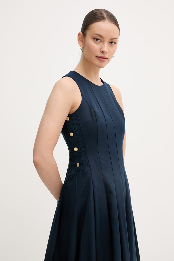Tommy Hilfiger sukienka z lnem granatowy WW0WW49055