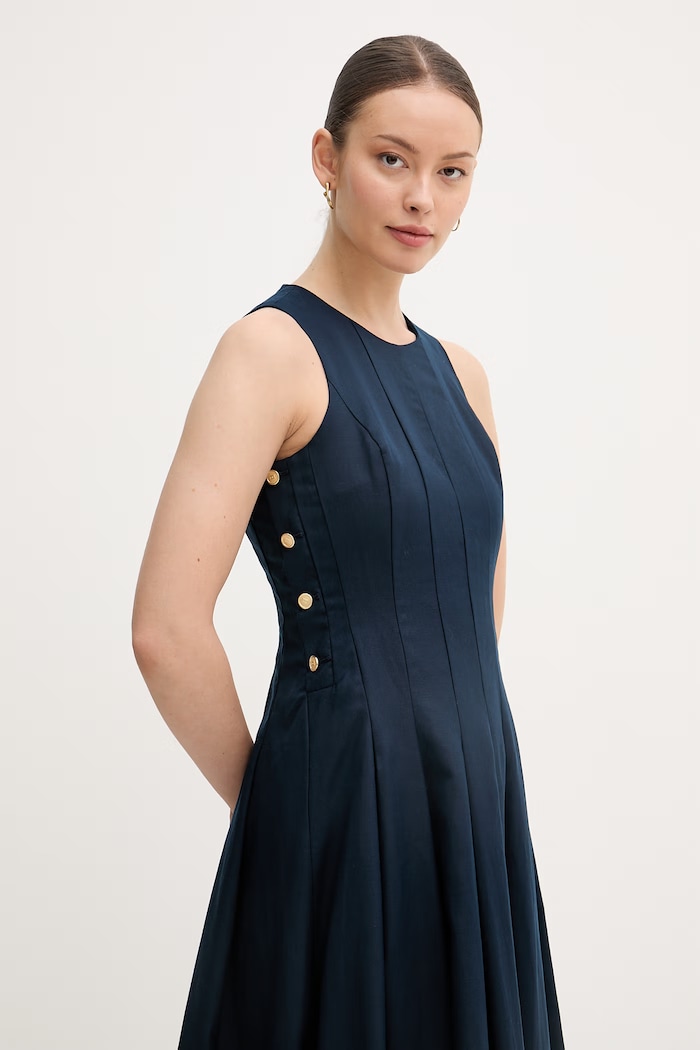 Tommy Hilfiger sukienka z lnem granatowy WW0WW49055