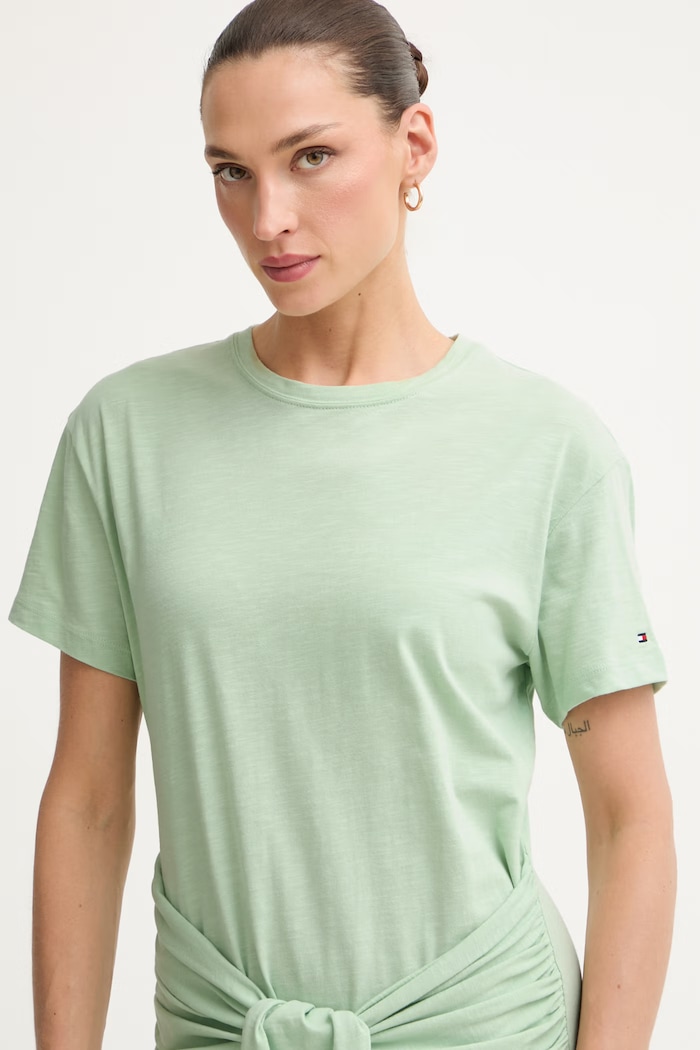 Βαμβακερό φόρεμα Tommy Hilfiger πράσινο WW0WW48747