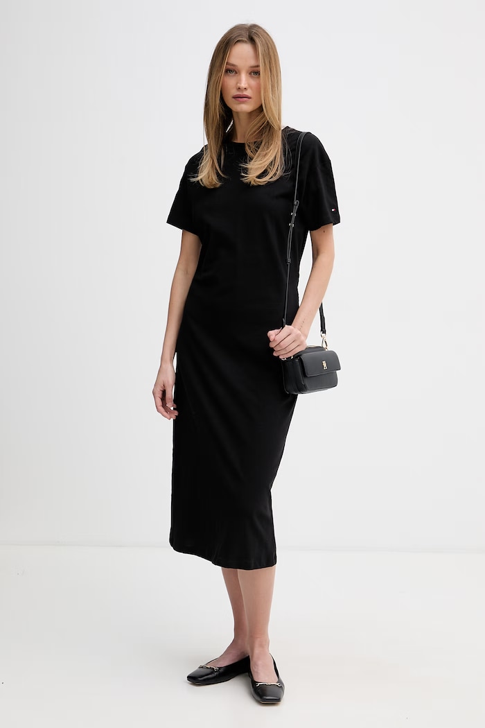 Βαμβακερό φόρεμα Tommy Hilfiger WW0WW48747 μαύρο SS26