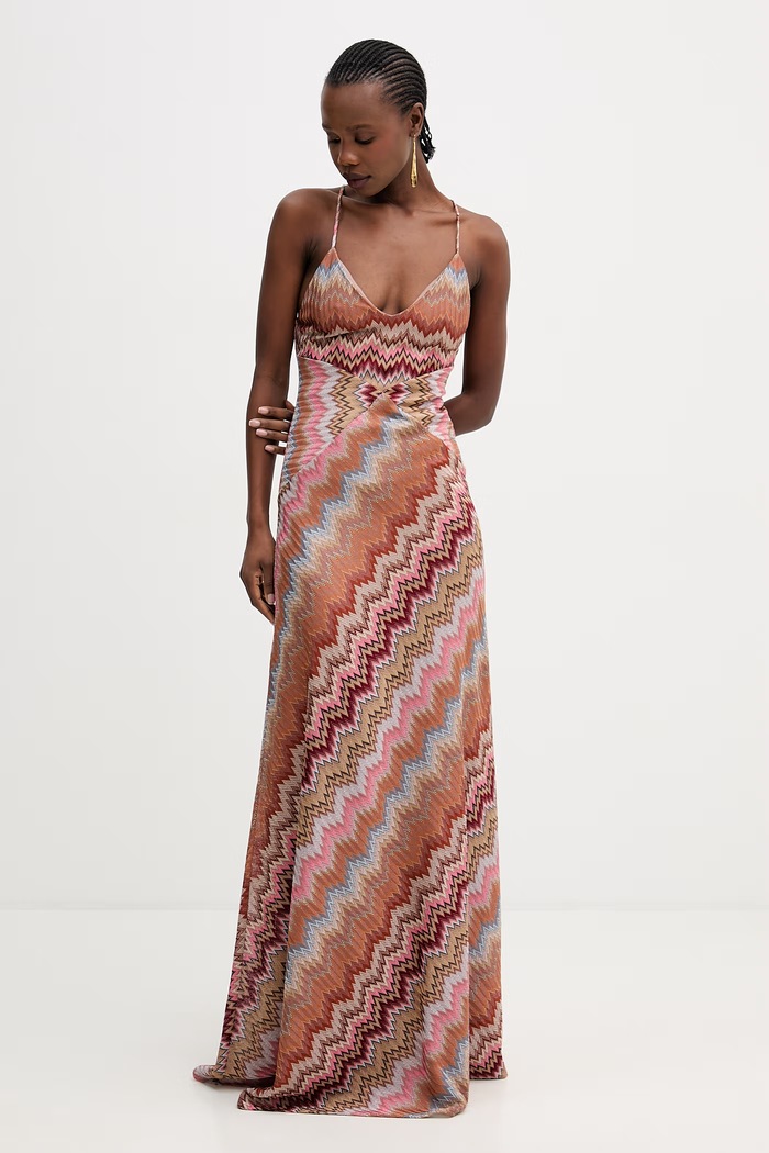 Missoni sukienka DS26SG29.BR014T pomarańczowy SS26