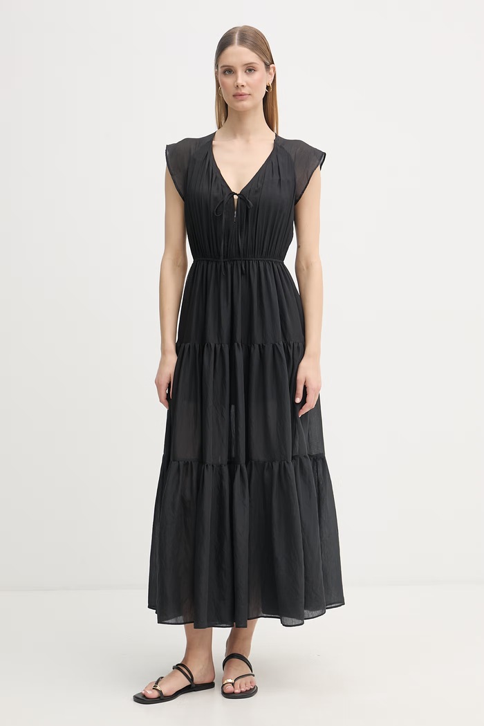 Gaudi šaty babydoll z viskózy čierna 611FD15021