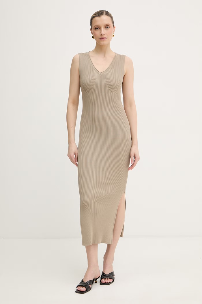 Armani Exchange sukienka bodycon z wiskozy beżowy XW001900.AF10352
