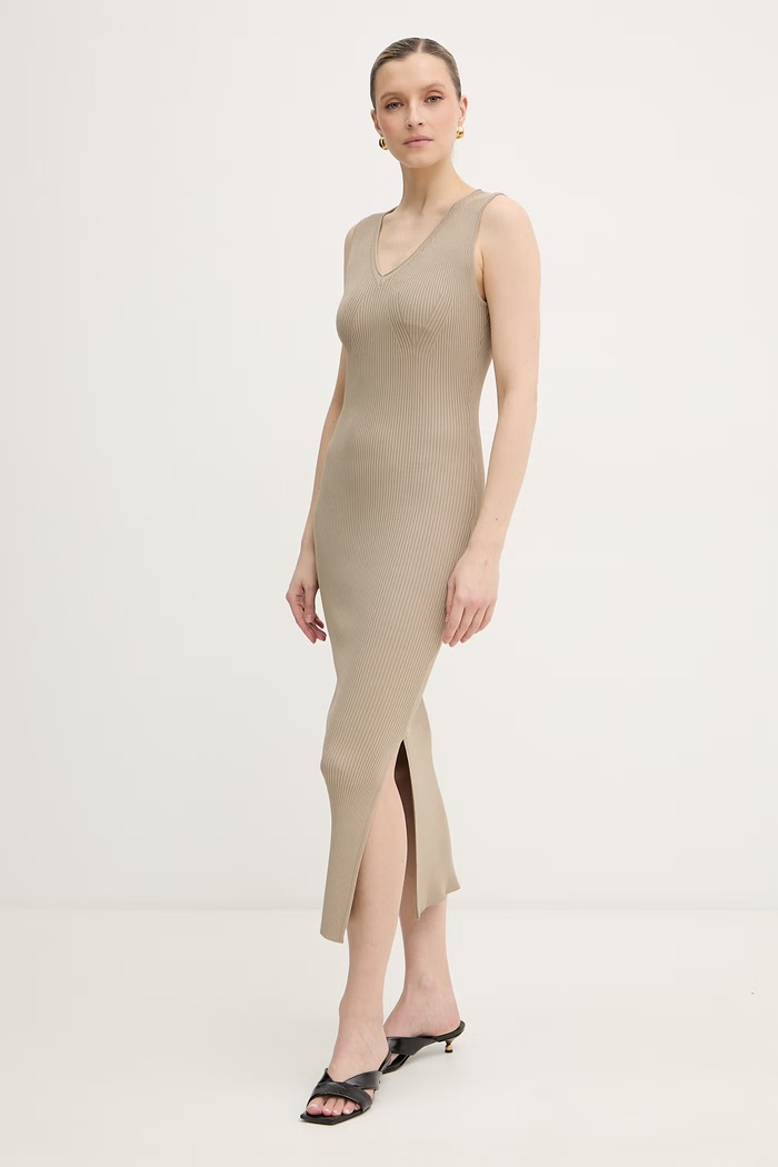 Armani Exchange sukienka bodycon z wiskozy XW001900.AF10352 beżowy SS26