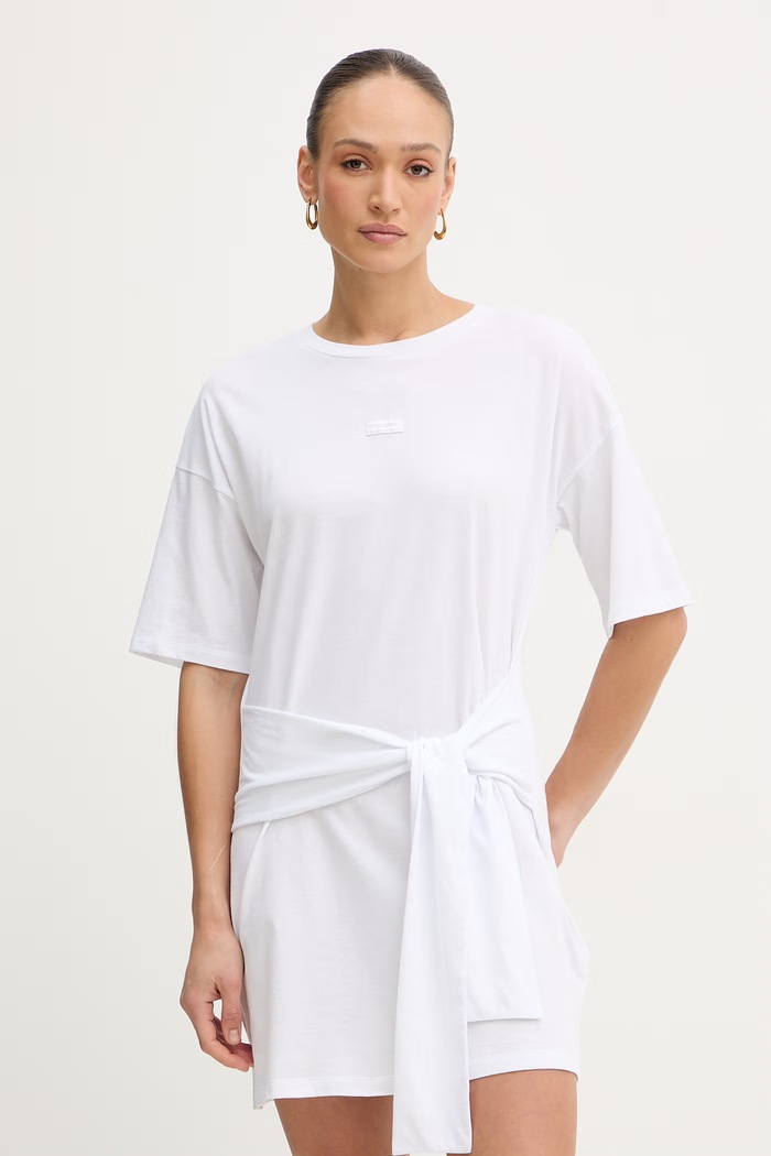 Bombažna obleka Armani Exchange Oversize bela XW002085.AF10356