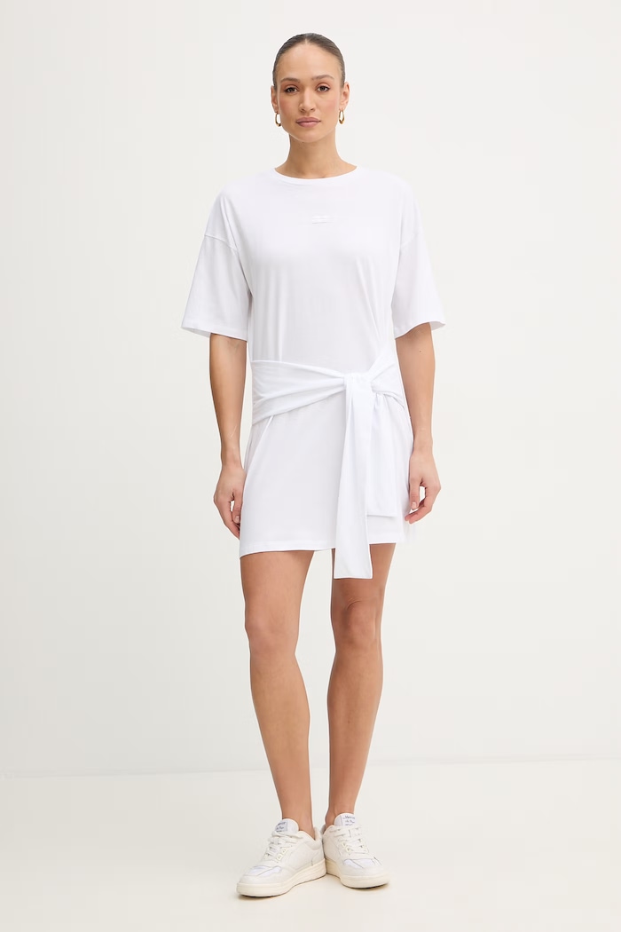 Bombažna obleka Armani Exchange XW002085.AF10356 bela SS26