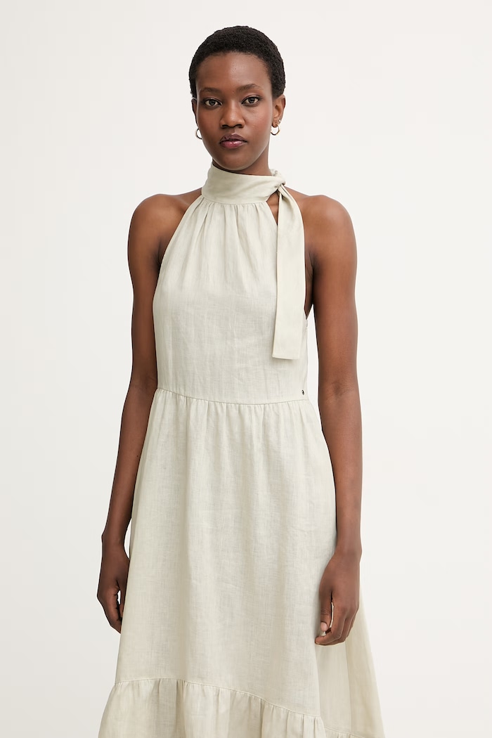Armani Exchange rochie de vară din in bej XW002310.AF21532