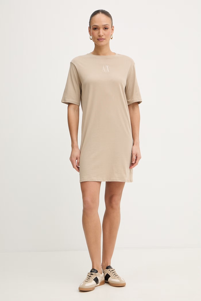 Bombažna obleka Armani Exchange XW000825.AF10356 bež SS26