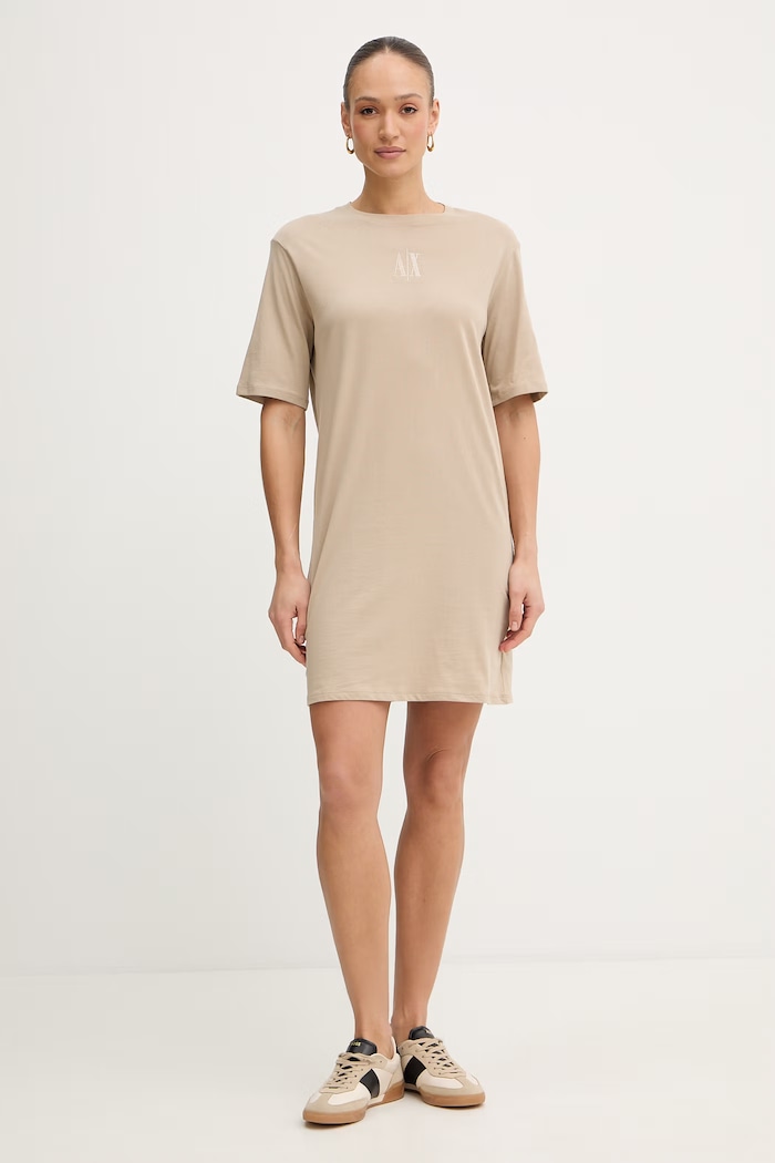Bombažna obleka Armani Exchange XW000825.AF10356 bež SS26