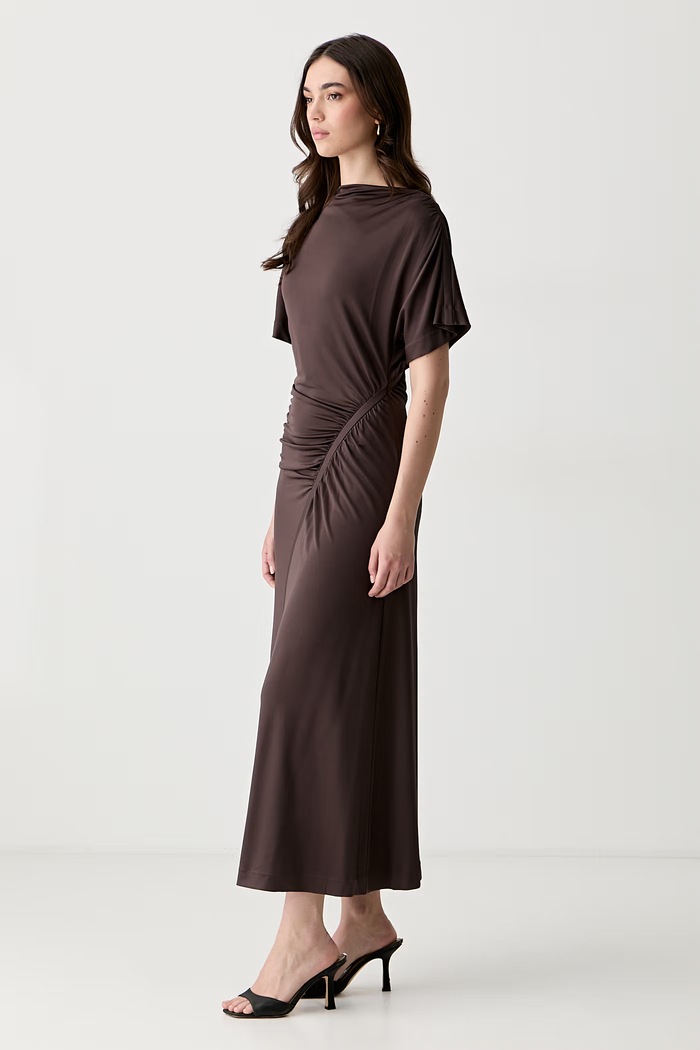 BOSS rochie evazată cu vâscoză Ecaren 50557298 maro SS26
