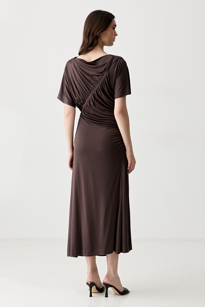 Îmbrăcăminte BOSS rochie evazată cu vâscoză Ecaren 50557298 maro