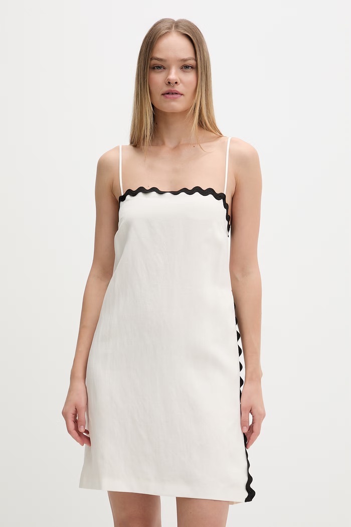 HUGO rochie de vară cu amestec de in Kabaru-1 bej 50557547