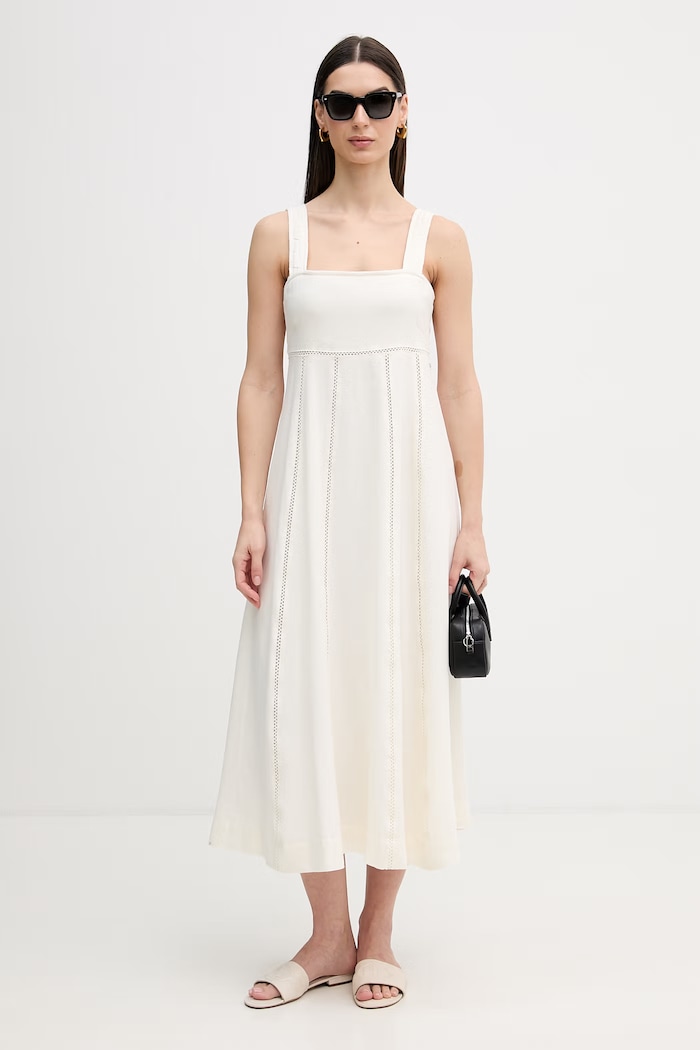 Šaty s prímesou ľanu Dkny DJ6D9174 béžová SS26