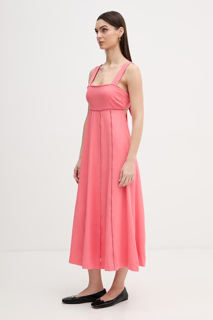 Šaty s prímesou ľanu Dkny DJ6D9174 oranžová SS26