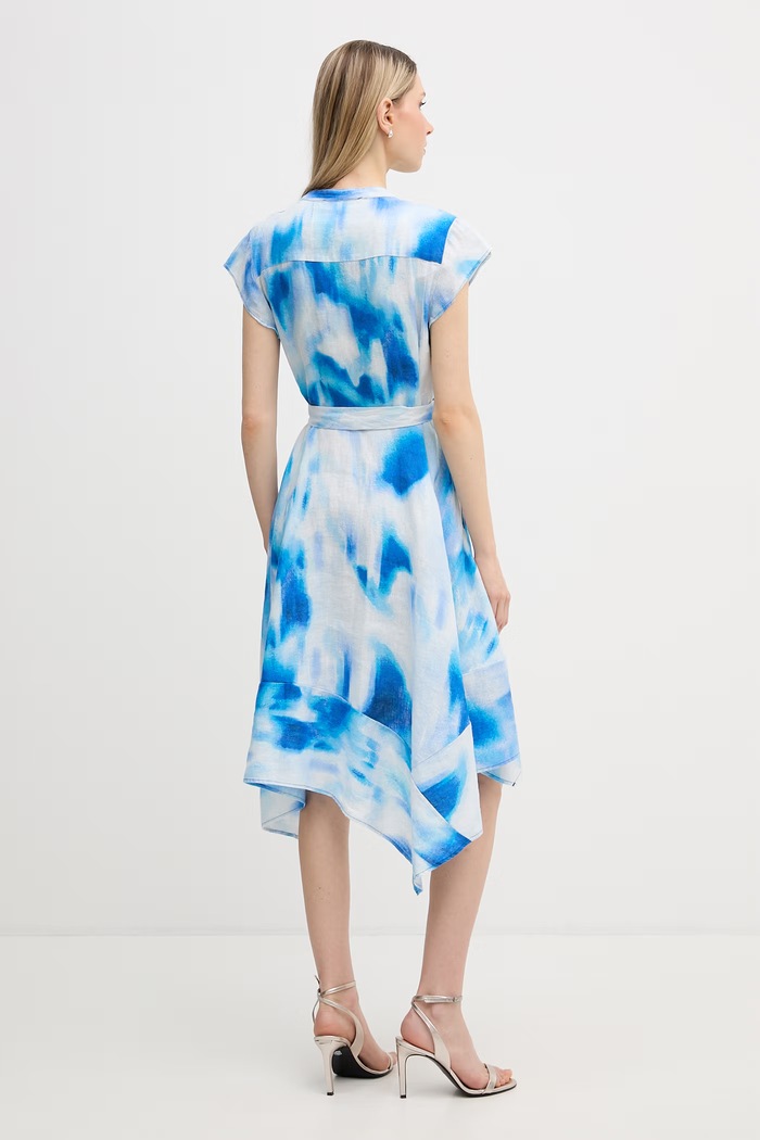 Îmbrăcăminte DKNY rochie evazată din in P6CBVEWV albastru