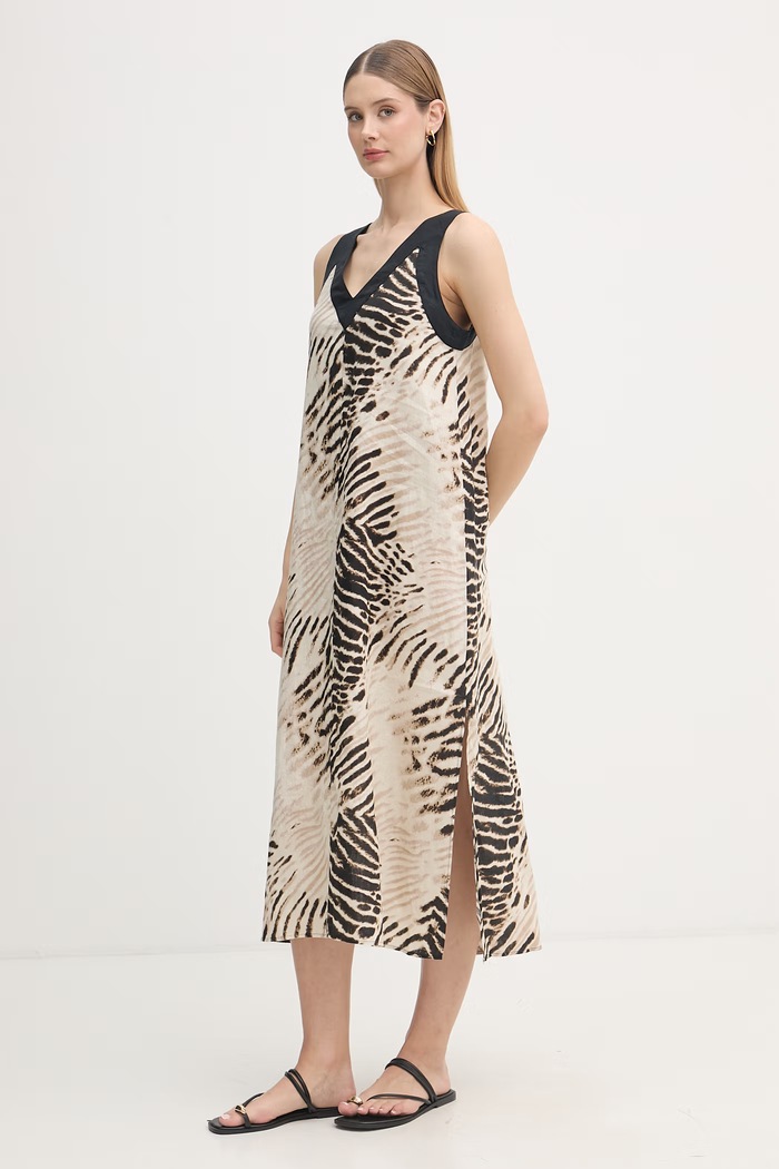 DKNY letné šaty ľanové P61BLFZK béžová SS26