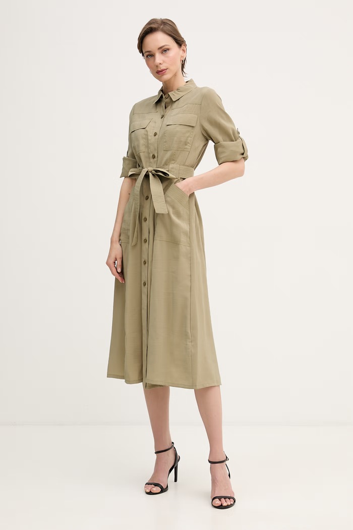 DKNY rochie tip cămașă cu modal P6BBTE77 verde SS26