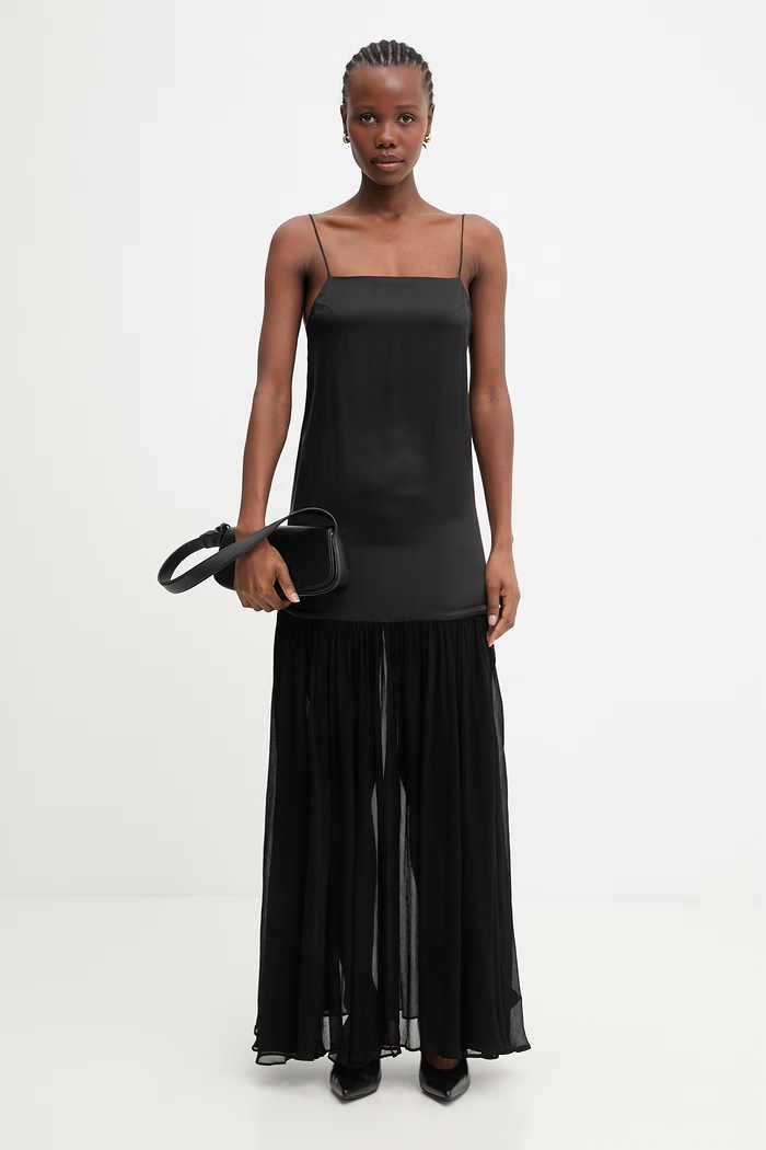 Anine Bing CLEMENTINE DRESS - BLACK sukienka gładka z lnu A.02.12030.BLK26 czarny