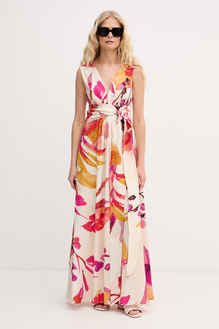 Lola Casademunt Φόρεμα καλοκαιρινό με βισκόζη MS2616016 μπεζ SS26