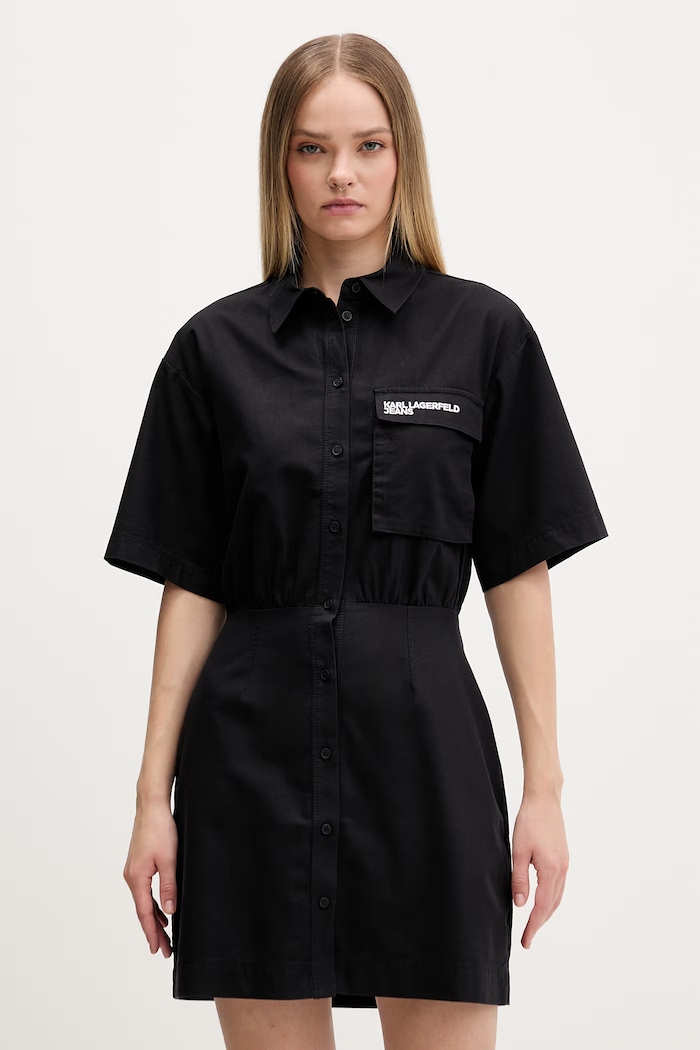 Karl Lagerfeld Jeans rochie tip cămașă din bumbac negru B2W13035