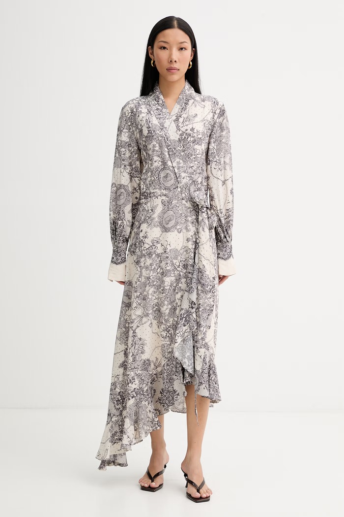Blugirl Blumarine ασύμμετρο φόρεμα με βισκόζη μπεζ RA6127.T523A