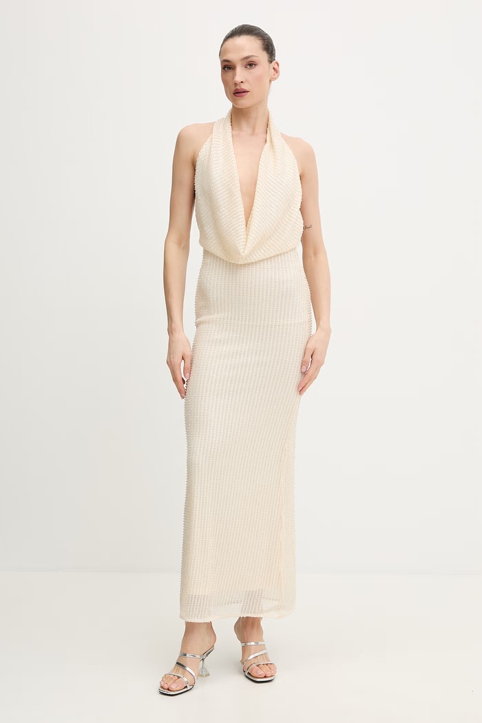 Bardot rochie maxi bej 59814DB2