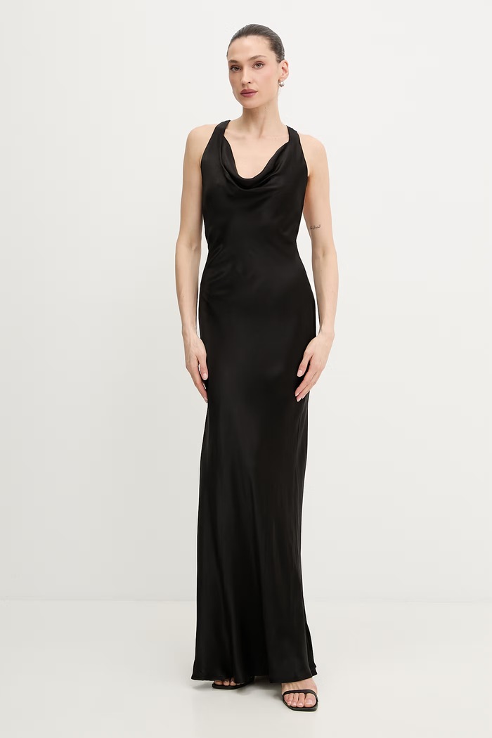 Bardot rochie din viscoză maxi negru 60356DB