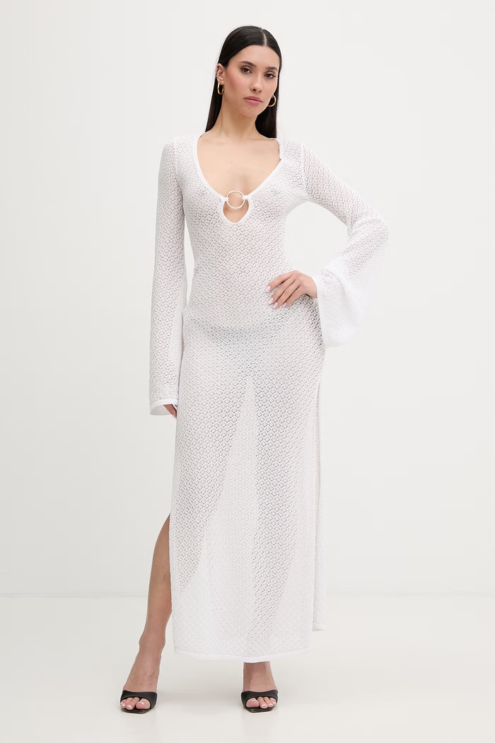 Bardot rochie de vară cu vâscoză alb 60326DB