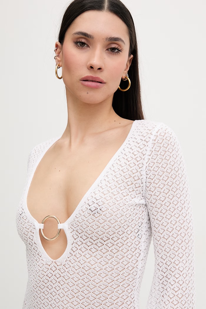Bardot rochie de vară cu vâscoză alb 60326DB