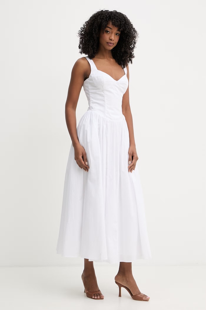 Bardot rochie cu corset din bumbac 60335DB alb SS26