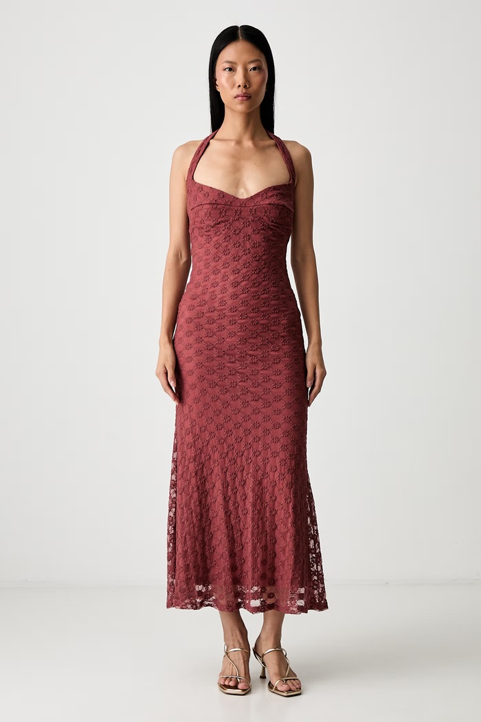 Bardot sukienka z bawełną bordowy 60397DB