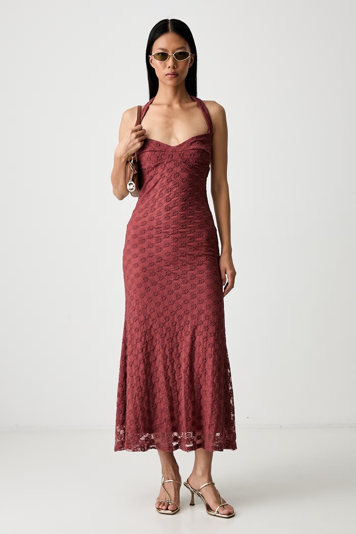 Bardot sukienka z bawełną 60397DB bordowy SS26
