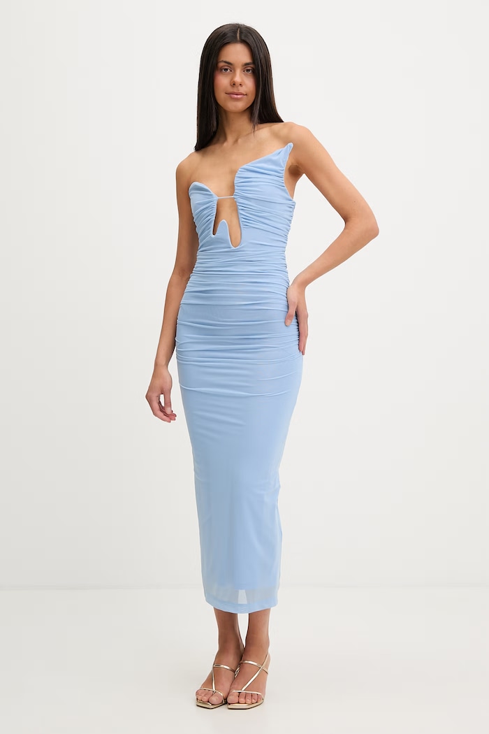 Bardot rochie drapată albastru 60331DB