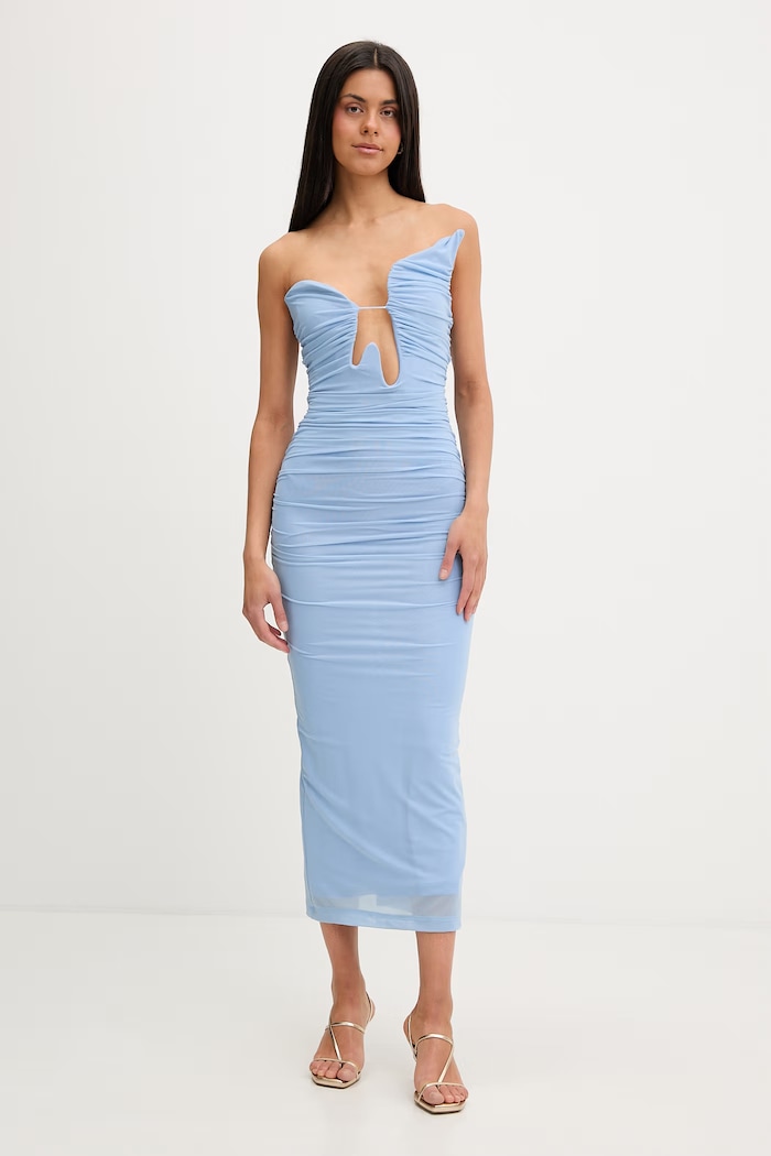 Bardot rochie drapată 60331DB albastru SS26