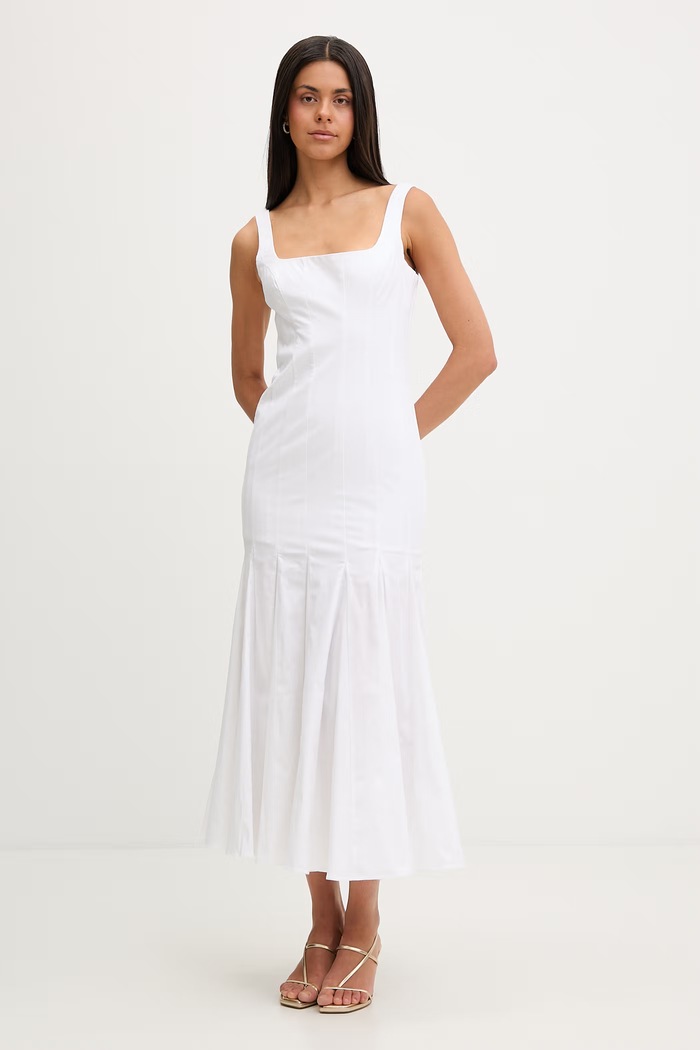 Bardot rochie sirenă din bumbac cu elastan 60327DB alb SS26