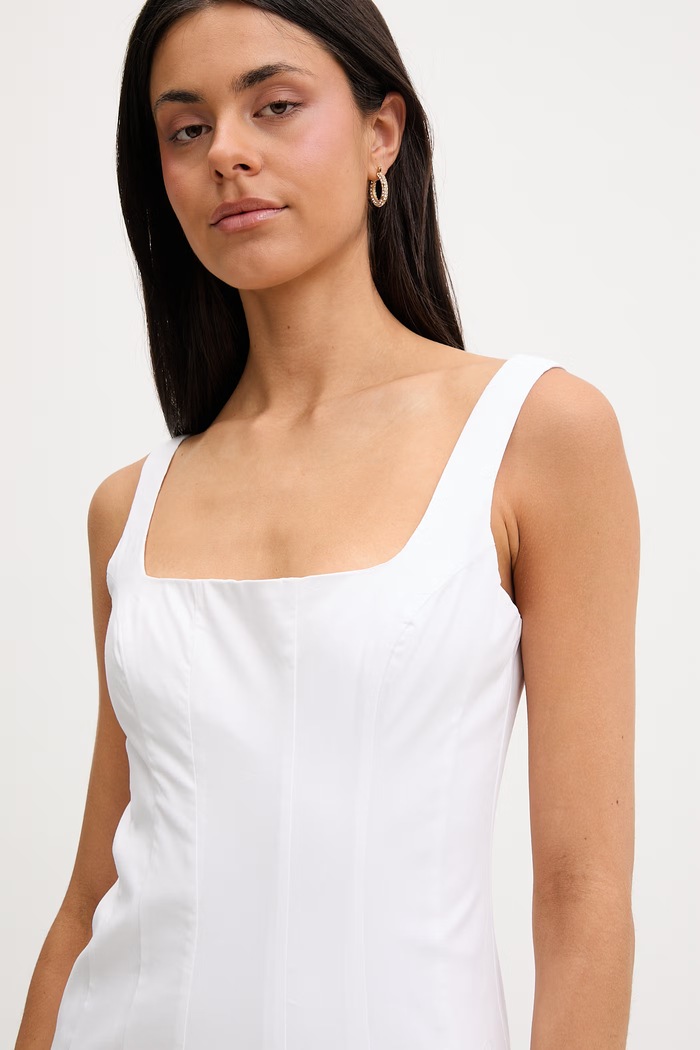 Bardot rochie sirenă din bumbac cu elastan alb 60327DB