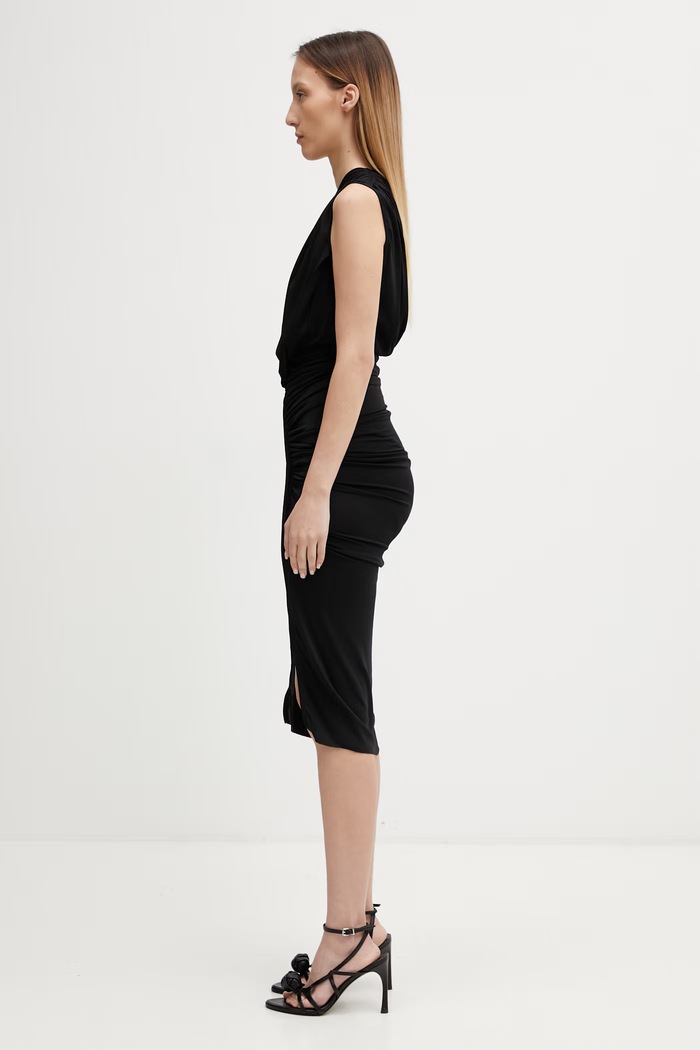Rick Owens Lilies asymetrické šaty s viskózou Avra LI01F7565.CVI čierna SS26