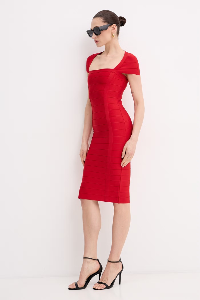 Herve Leger φόρεμα bodycon HLFT8571188 κόκκινο SS26