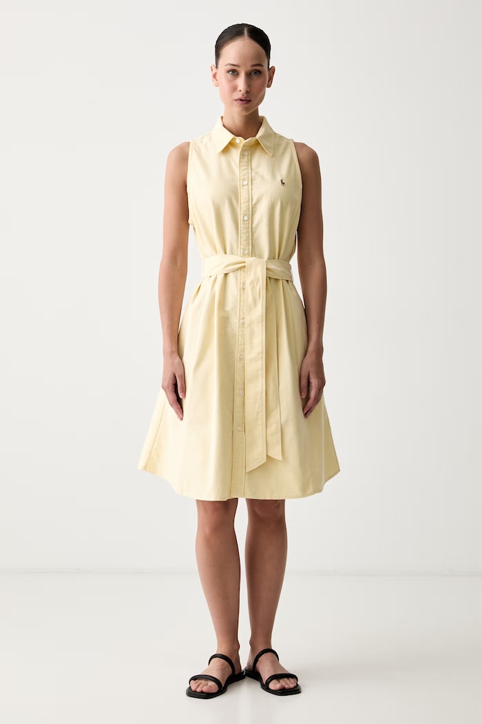Polo Ralph Lauren sukienka rozkloszowana bawełniana żółty 211968897