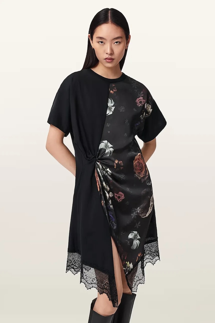 AllSaints rochie asimetrică LANA LACE negru W216DE