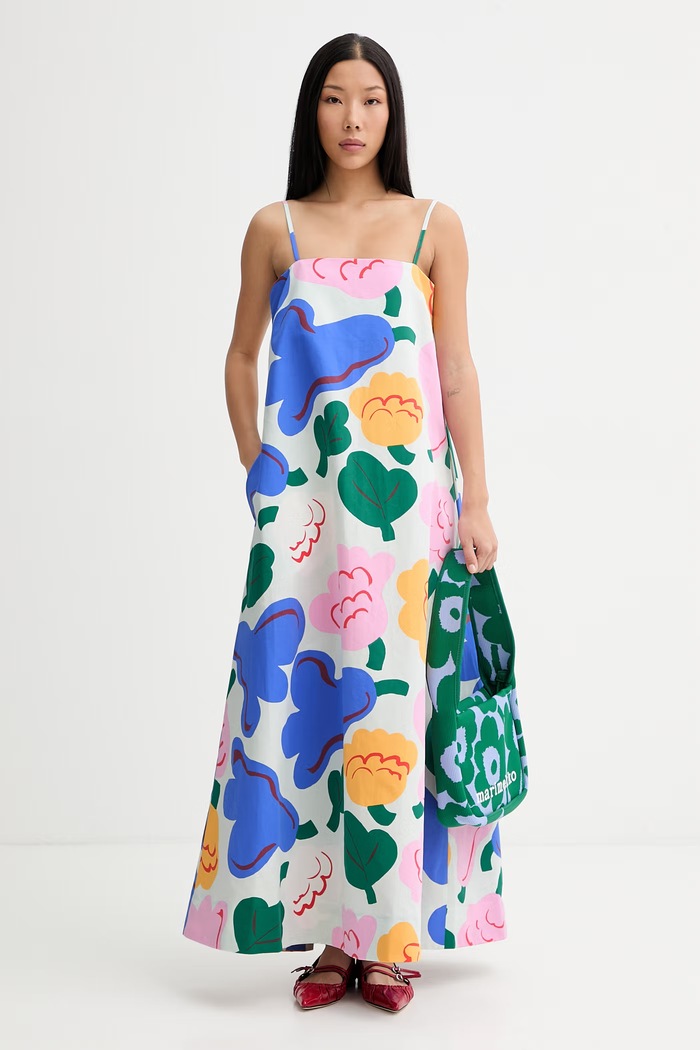 Marimekko sukienka letnia z dodatkiem lnu 095443 multicolor SS26