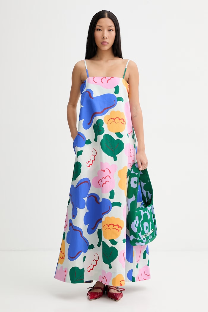 Marimekko sukienka letnia z dodatkiem lnu 095443 multicolor SS26