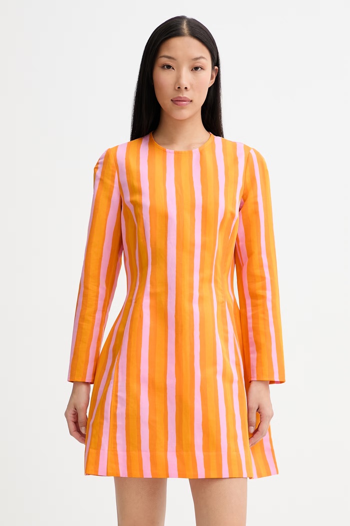 Marimekko рокля с добавен лен оранжев 095444